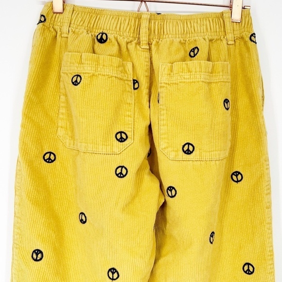 Urban Outfitters Yellow Corduroy Straight Leg Pants Peace Sign Print Small - Picture 5 of 9